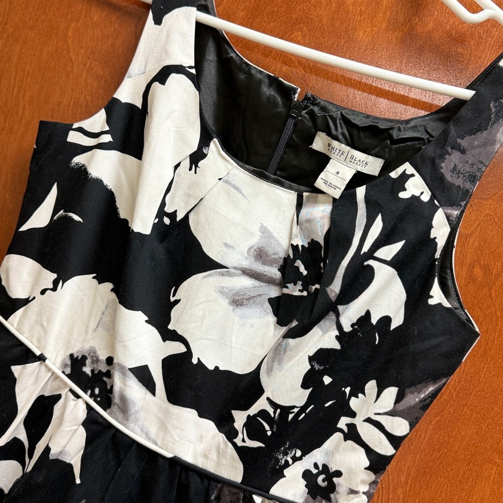 White House Black Market Monochrome Floral Dress Sz 8 - Picture 7 of 12